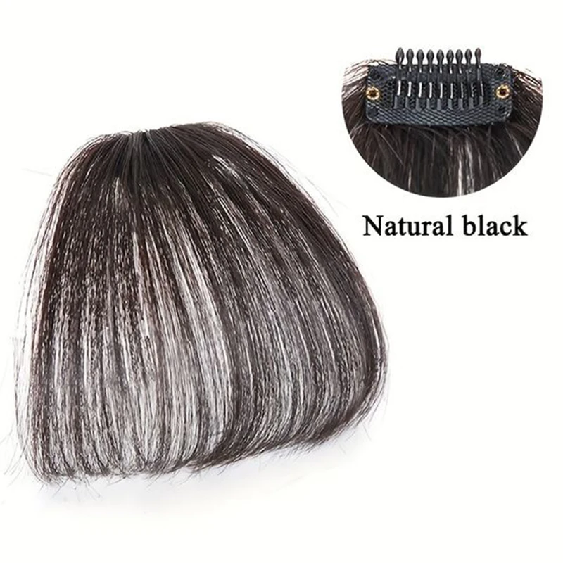 Clip in Bangs 100% Real Human Hair  Bangs Clip on Air Bangs for Women Flat Neat Thin Curved Bangs for Daily Wear(Natreal color,L