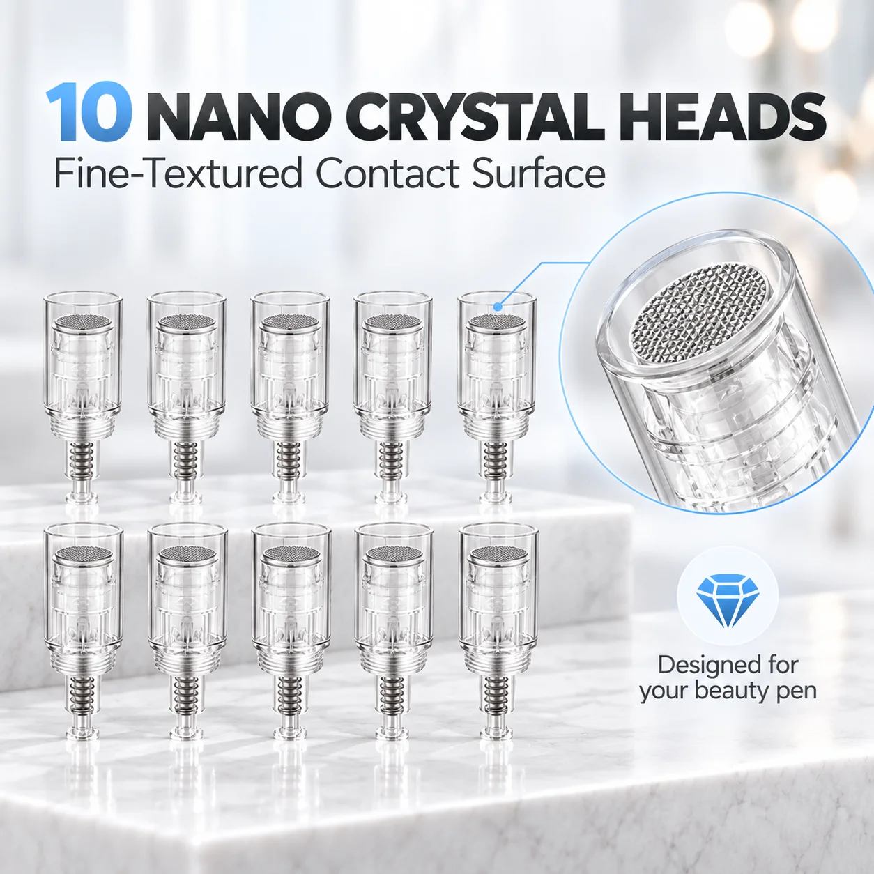 6-Speed Electric Facial Beauty Pen with 10 Nano Crystal Heads, USB-C Rechargeable Cordless Skincare Tool, LED Speed Display