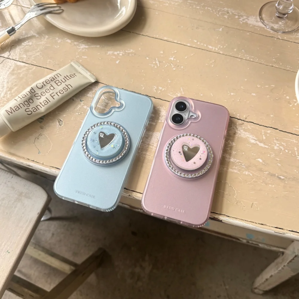 

Fashion solid color dot diamond love with for magsafe holder phone case for iPhone17 16ProMax14 15Pro Korean INS protective case