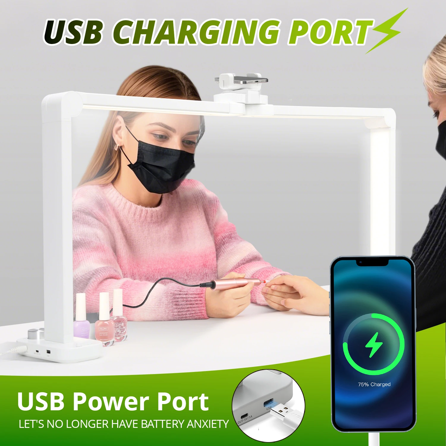 Large Foldable Half-Moon Nails Desk Light With Phone Holder Professional Manicure Salon Lighting Essential For Nail Salon Tool