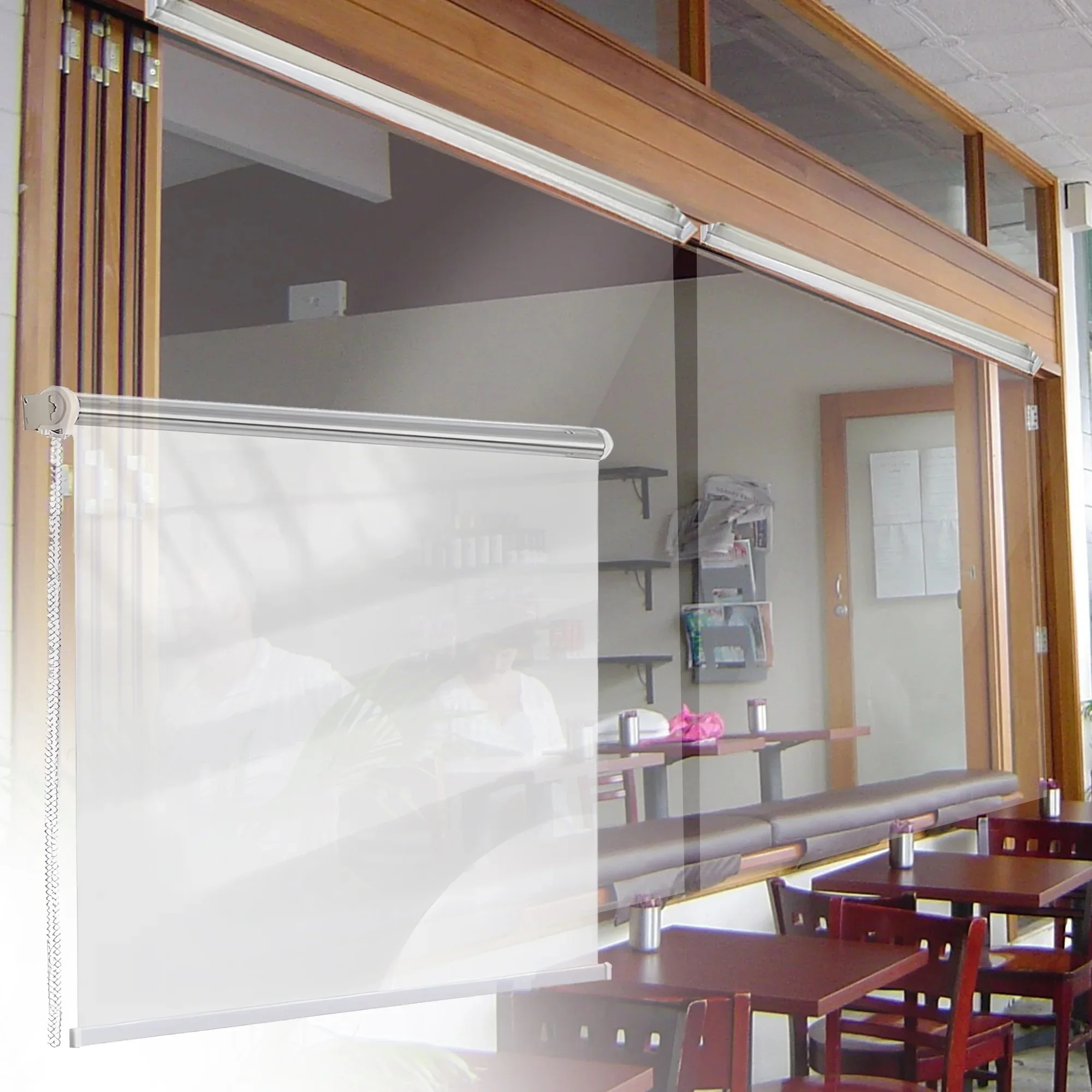 

Arrowzoom Outdoor Dustproof and Waterproof Transparent PVC Roller Blinds Curtains for Restaurant, Hotel, Stores AZ1451