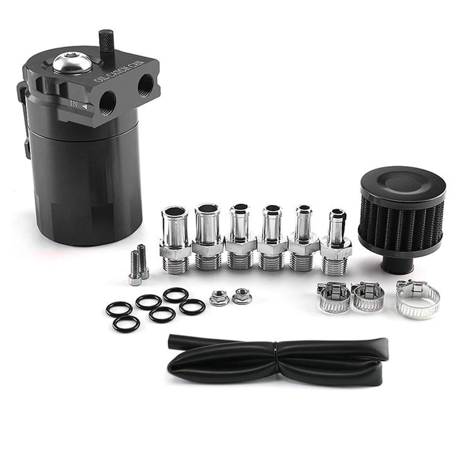 oil catch can kit, universal 300ml aluminum oil collector tank with air filter,hose and other accessories (Black)