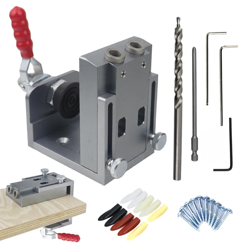 Quick Geneigd Gat Doweling Jig Kit 15-Grad Pocket Gat Jig Met Push-Pull Klem Locator Perforator Houtbewerking gereedschap - afbeelding 2
