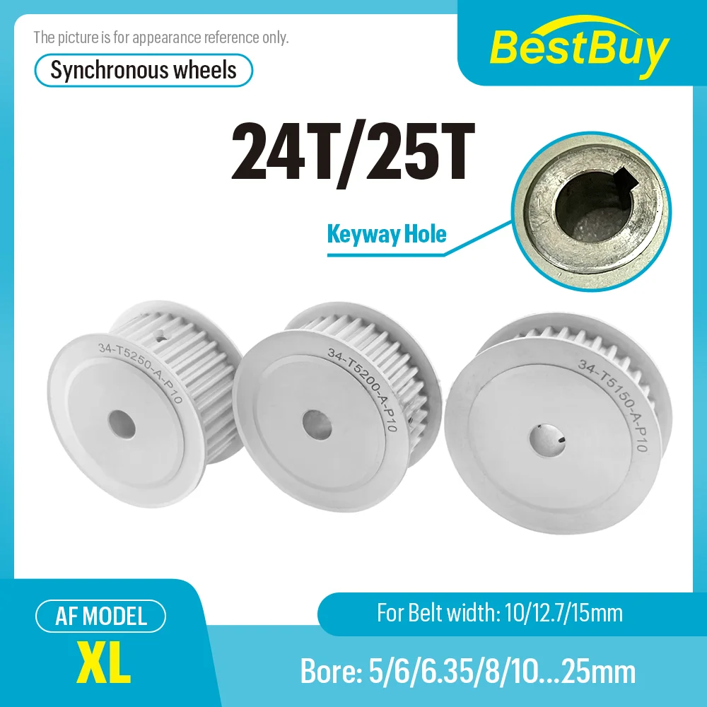 XL 24T/25T AF Type Timing Pulley Bore 5/6/6.35-25 for Width 10/12.7/15mm Synchronous Belt XL