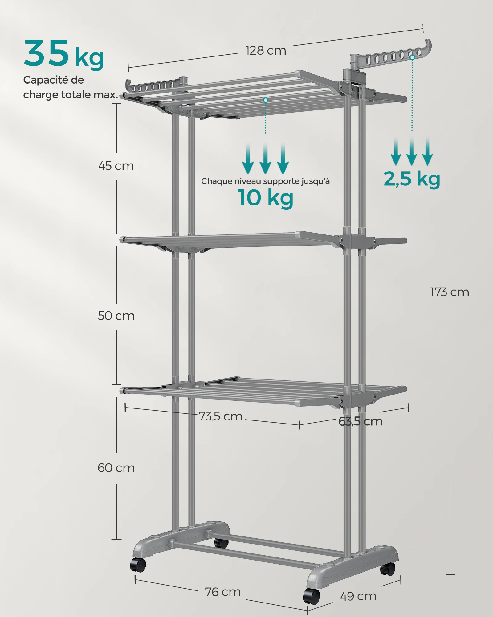 étendoir à linge songmics – vue détaillée