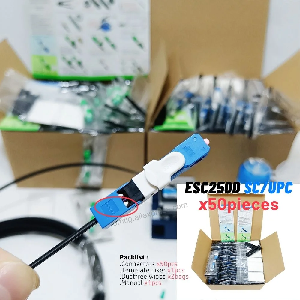 Omtig 50ชิ้น unikit ESC250D sc/apc ใยแก้วนำแสง UPC หัวต่อคอมพิวเตอร์ใยแก้วนำแสงโหมดเดี่ยวเชื่อมต่อเร็ว FTTH แบบดั้งเดิม