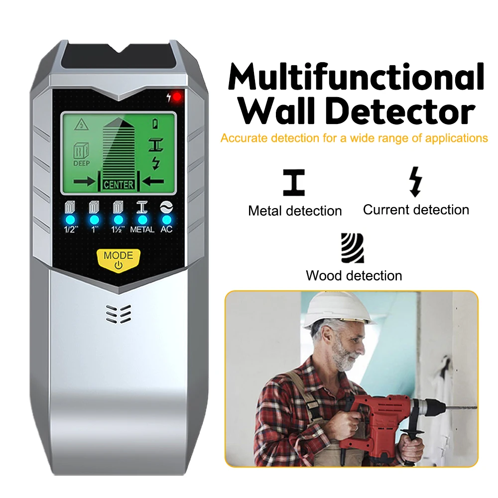 5 in 1 Metal Detector Wall Scanner with Newly Designed Positioning Hole for AC Live Cable Wires  Depth Metal Wood Stud Find Wall