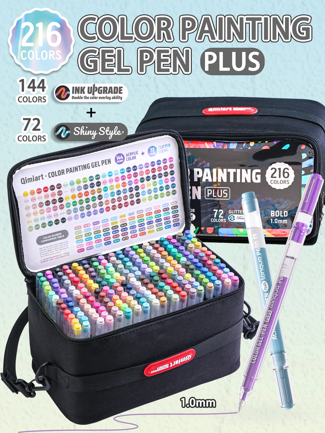 

Набор гелевых ручек Languo, 216 цветов, 144 акриловые ручки и 72 ручки с блестками, в комплекте сумка для хранения, для рисования, творчества и ведения дневников.