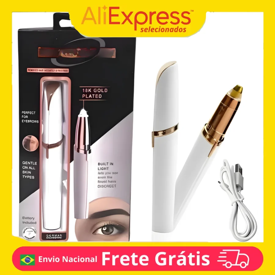 Caneta Depilador Sobrancelha Indolor Recarregável USB Depiladora Buço Nariz Orelha Rosto Facial Elétrico Tira Pelos Profissional