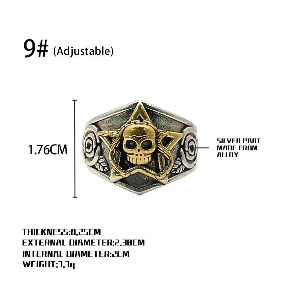 Vintage Gothic Punk Skull Rose Open Adjustable Ring, Skeleton Band Halloween Unisex Jewelry for Men & Women
