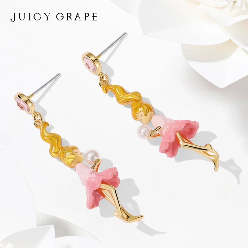 

Juicy Grape Enamel Earrings Women Copper Plated 18K Gold Freshwater Pearls Hand Painted Enamel Artificial Zircon S925 Silver Pin