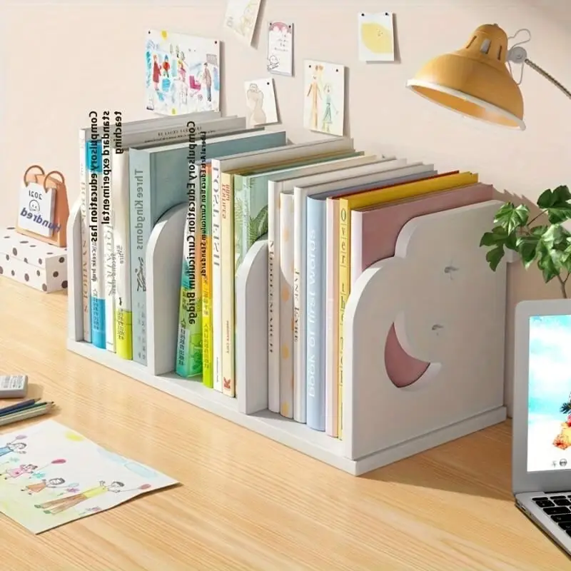 Star Moon Hollow Bücherregal, Desktop-Bücherregal, kreativer Aufbewahrungsständer, Buchständer, einfaches Bücherregal, multifunktionales Haushalts-Aufbewahrungsregal, Desktop-Organizer für Lehrbücher,