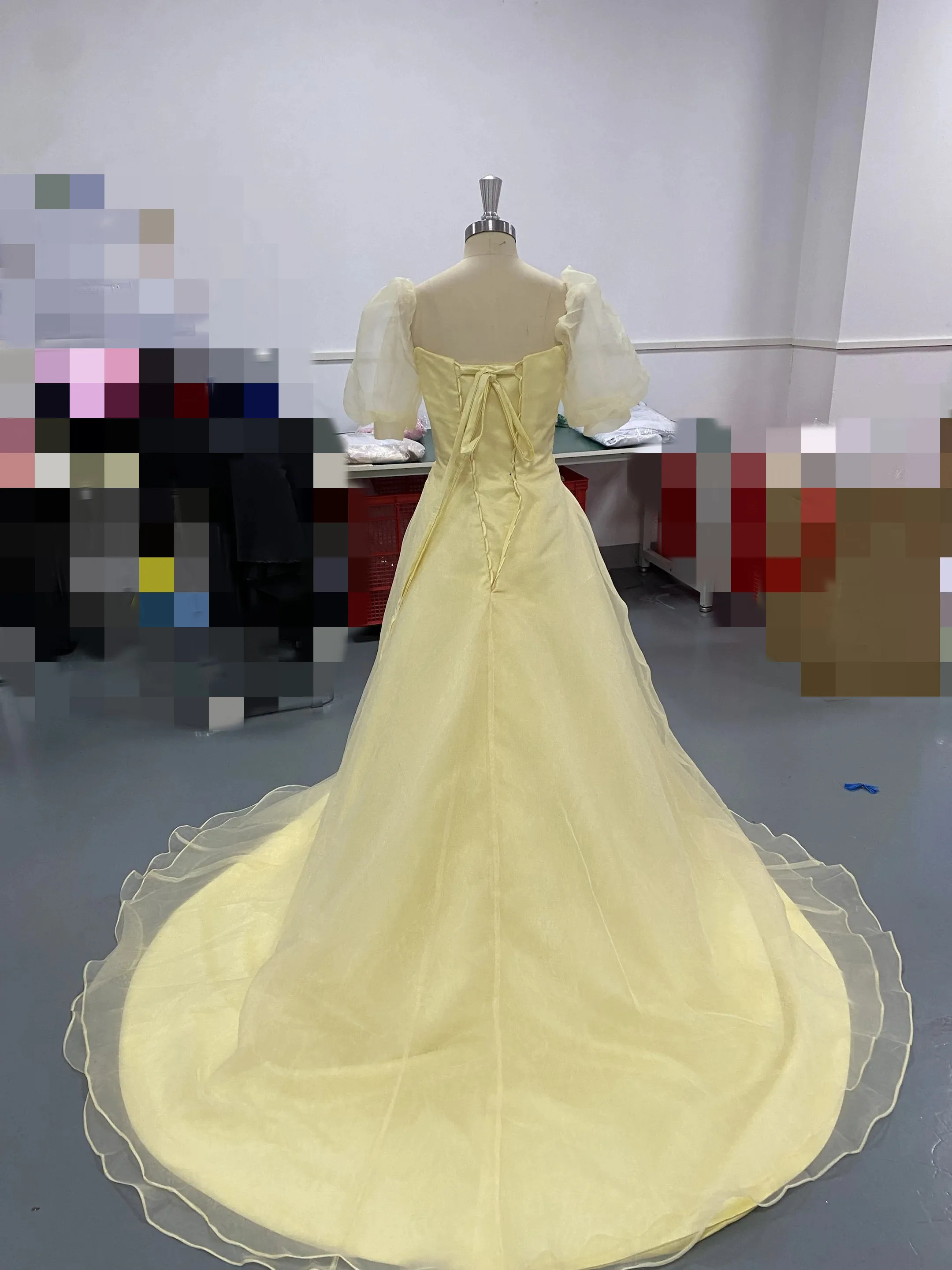 Verngo abiti da ballo in Tulle giallo chiaro semplice maniche corte collo quadrato corea abiti da sera da donna abito da festa formale sposa