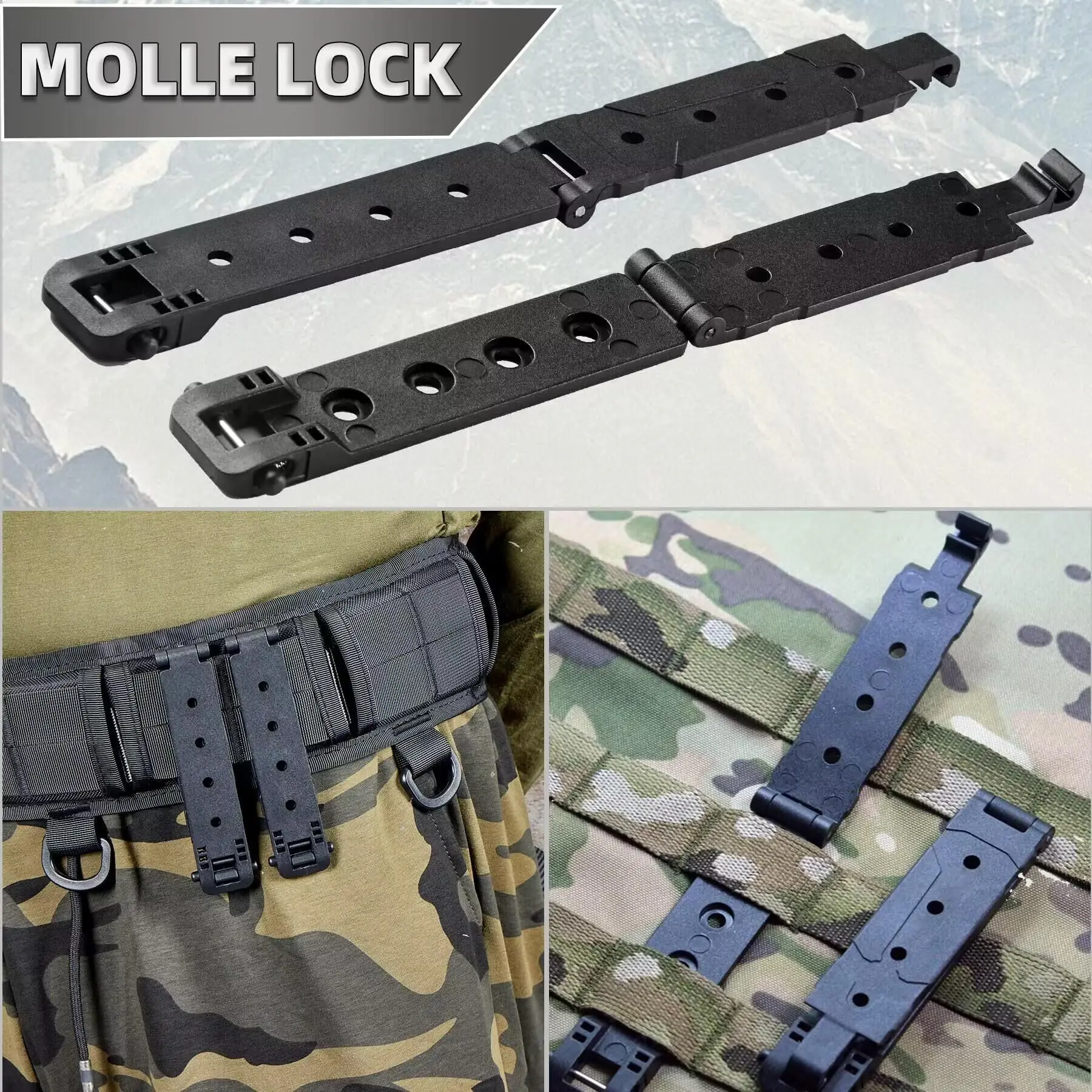 

Molle Attachment Clips with Mounting Hardware for Vests, Backpacks, Holsters, Pouches, Locking Belt Clips Black and Mud