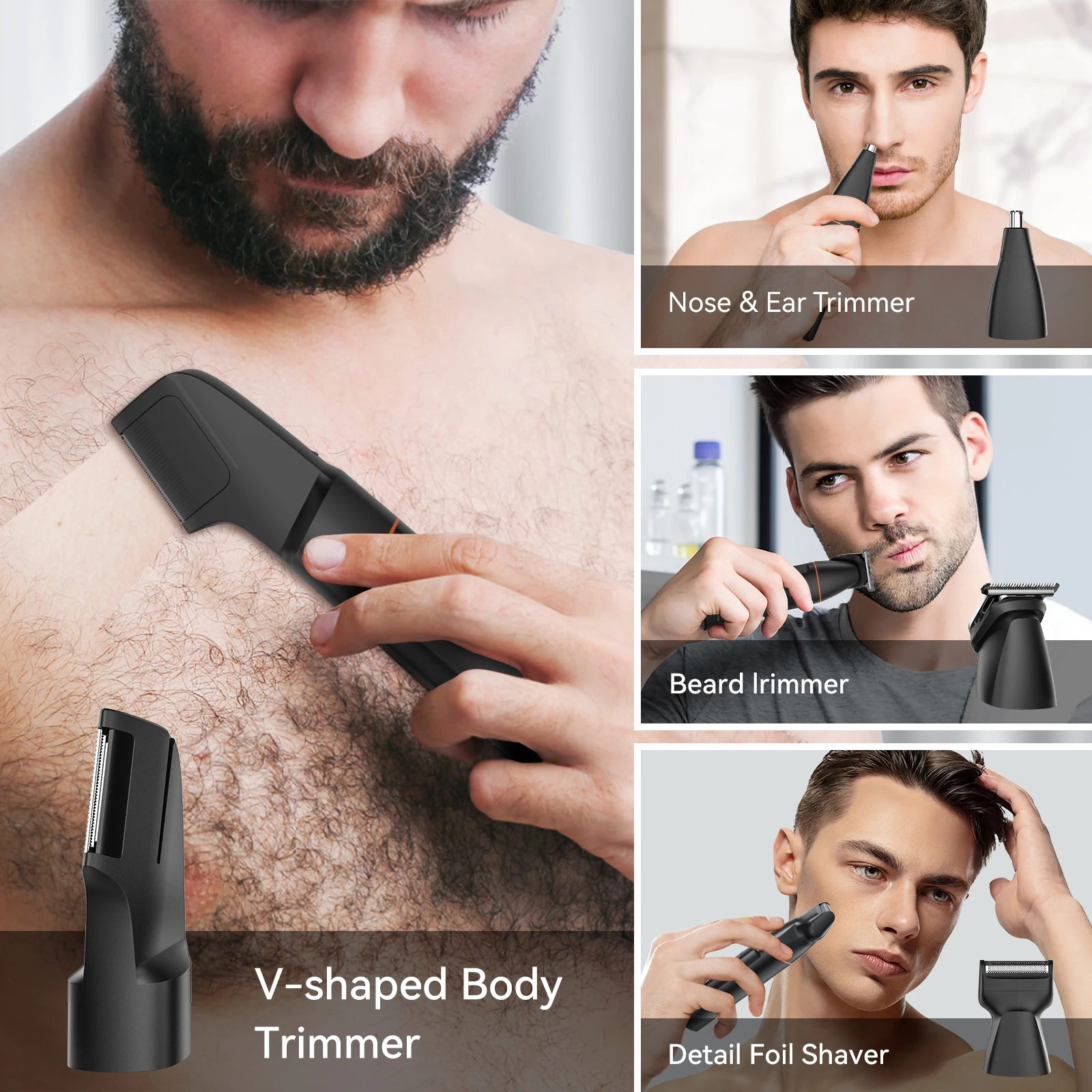 MAXGROOM 4 in 1 Kit tagliacapelli per il corpo per uomo Rasoio pubico Capelli Naso Barba Trimmer Elettrico IPX6 Rasoio inguine impermeabile per uomo