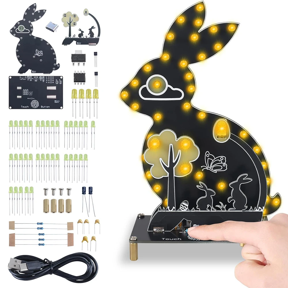 DIY Rabbit Soldering Practice Kit Electronic Bunny Night Light Touch Control Soldering Project 3 Lighting Modes for Beginners