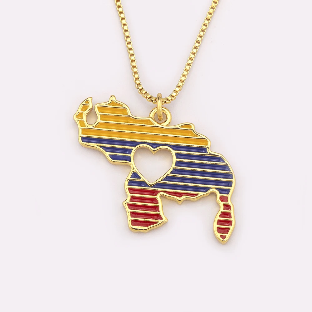 Nidin New Fashion Venezuela Map Heart Design Charm Pendant Necklace For Women Men Personality Clavicle Chain Accessories Gifts