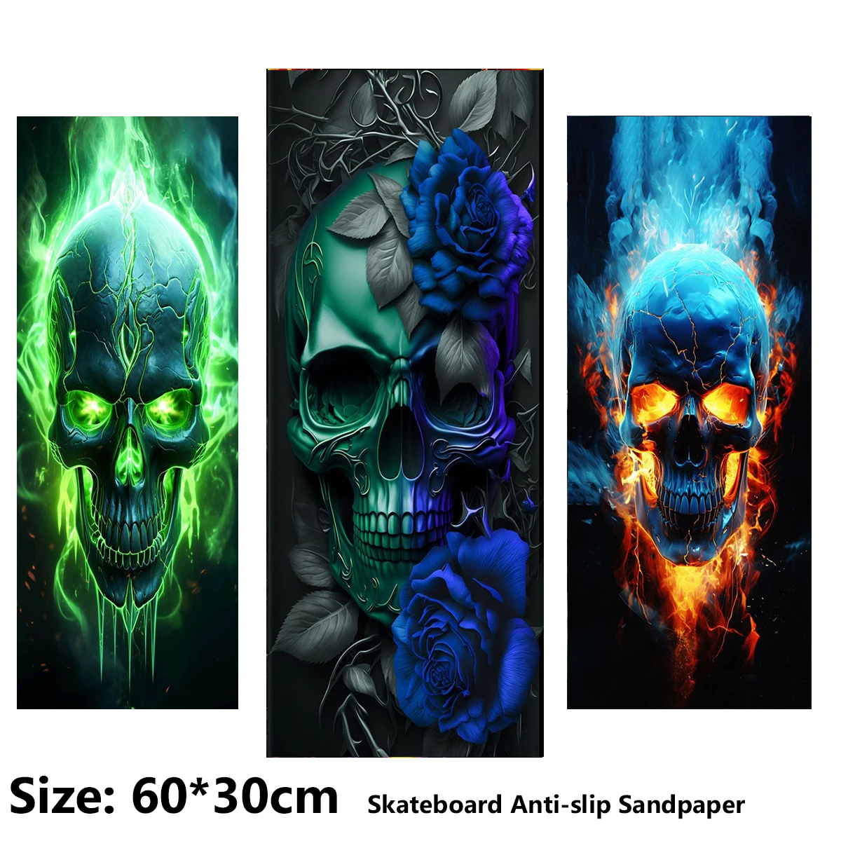 

Flaming Skull Tempting Rose Pattern Electric Scooter Anti-slip Sticker Sandpaper Skateboard Grip Tape Sheet 60*30cm