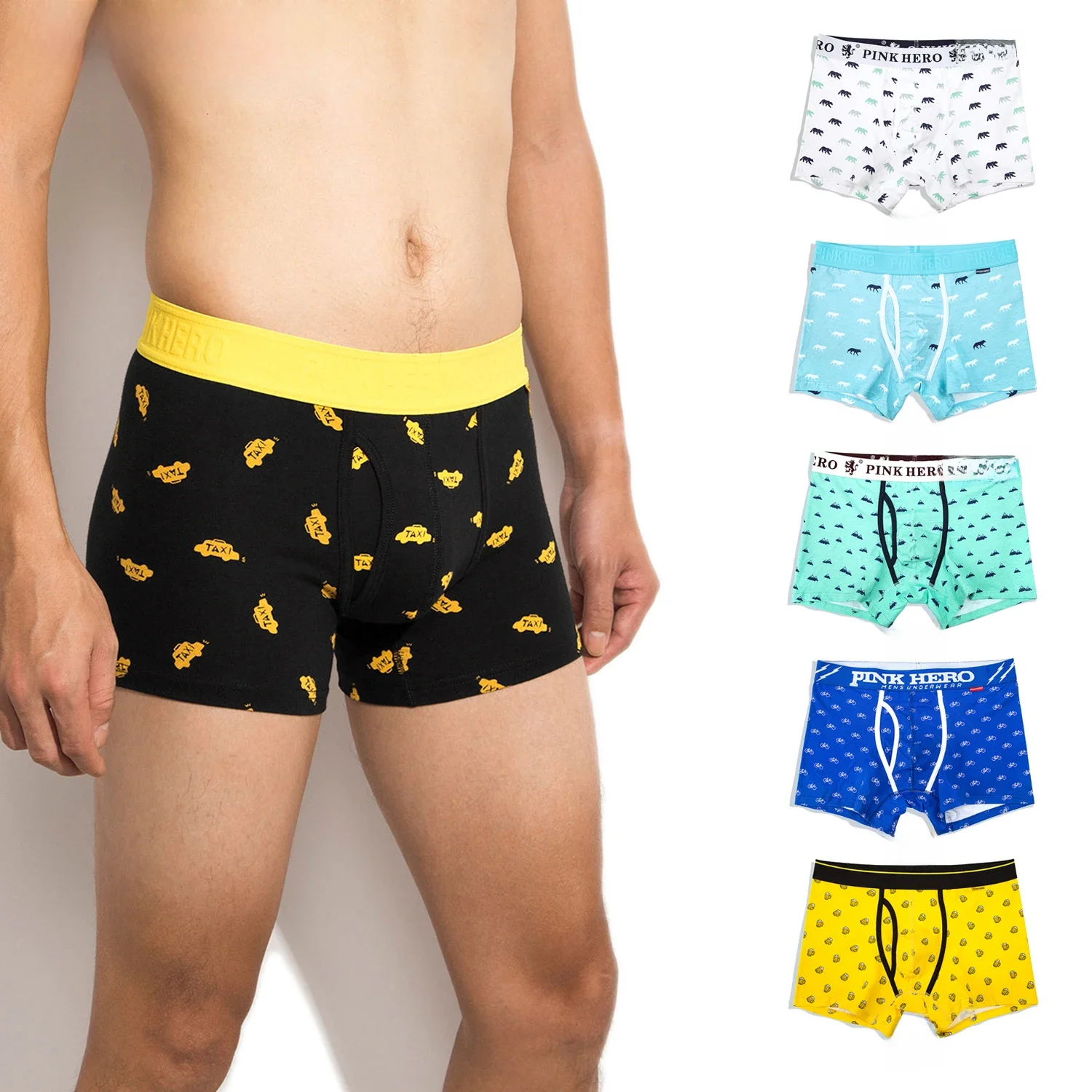 PINKHERO-Caleçon à motifs amusants pour homme, sous-vêtement confortable en coton doux, slip boxer et culotte