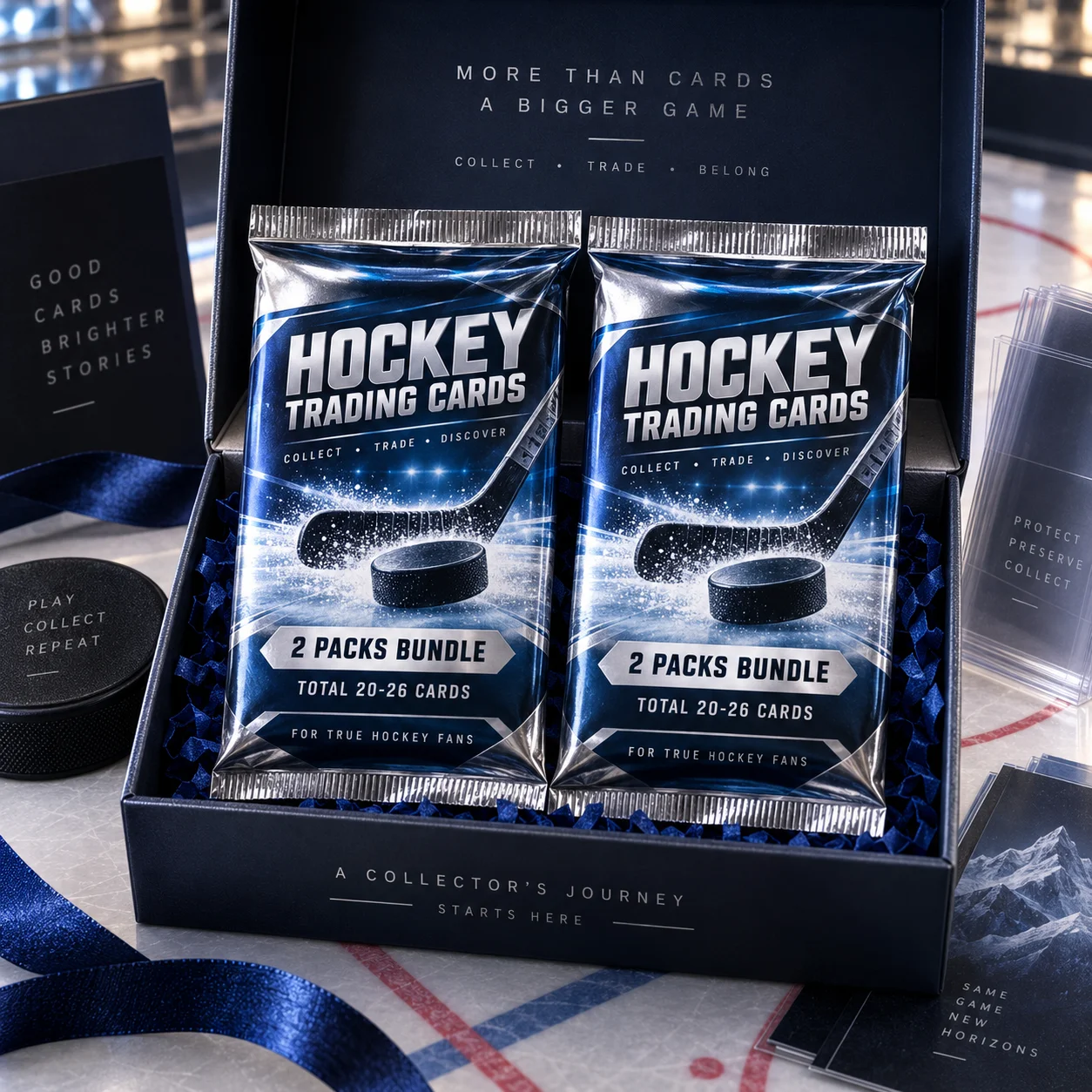 Hockey Trading Cards 2 Packs Bundle Total 20-26 Cards Sports Collectible Starter Collection for Hockey Fans Collectors Gift