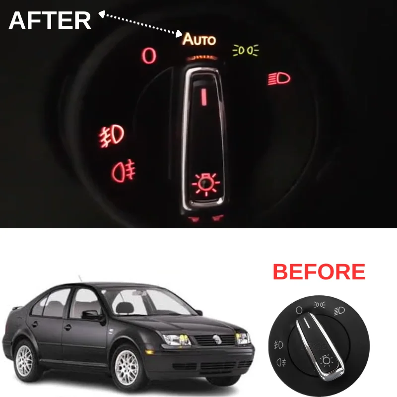 Automatic Headlight Switch Built-in Auto Light Sensor Plug and Play For VW Jetta MK4 1999-2004 Chrome Knob No Coding