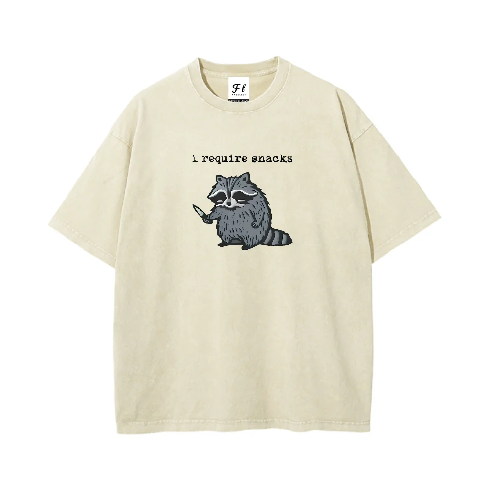 

Funny Raccoon I Require Snacks Printed Casual Cotton T Shirt Unisex Oversized Short Sleeve Tee For Animal Lovers Humorous Daily