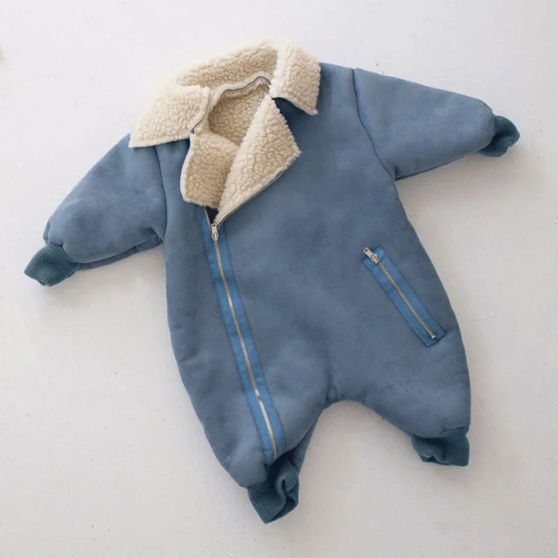 Infant Baby Lamb Romper Solid Suede Long Sleeve Solid Bodysuit Newborn Girls Boys Warm Soft Fleece Jumpsuit 0-2Y Baby Onesie