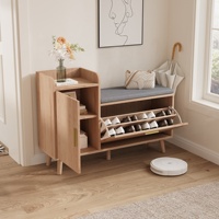 Shoe Cabinet with Shoe Bench,Shoe Rack with 1 Folding and 2 Storage Compartments, Shoe Bench with Seat, Small Cabinet, Natural