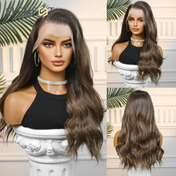 ELEMENT HD 13*4 Lace Front Wigs Synthetic Hair Long Water Wavy Middle Part Dark Brown Hair Wig Daily Party for Women Natural Use