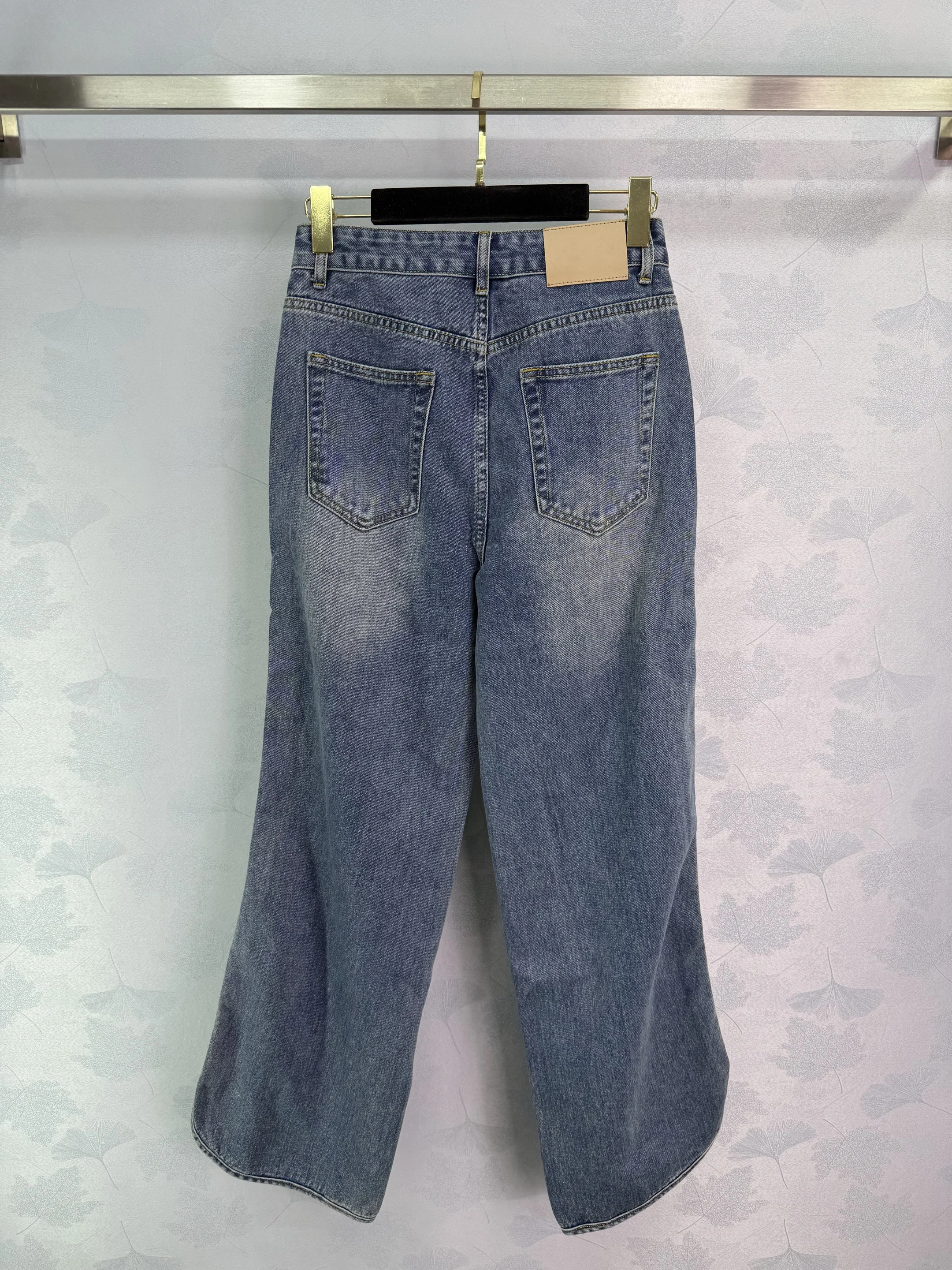 

High Quality Spring And Summer Women's Casual Fashion Button Cotton Denim Pants Washed Pockets Wide Leg Jeans JQ141