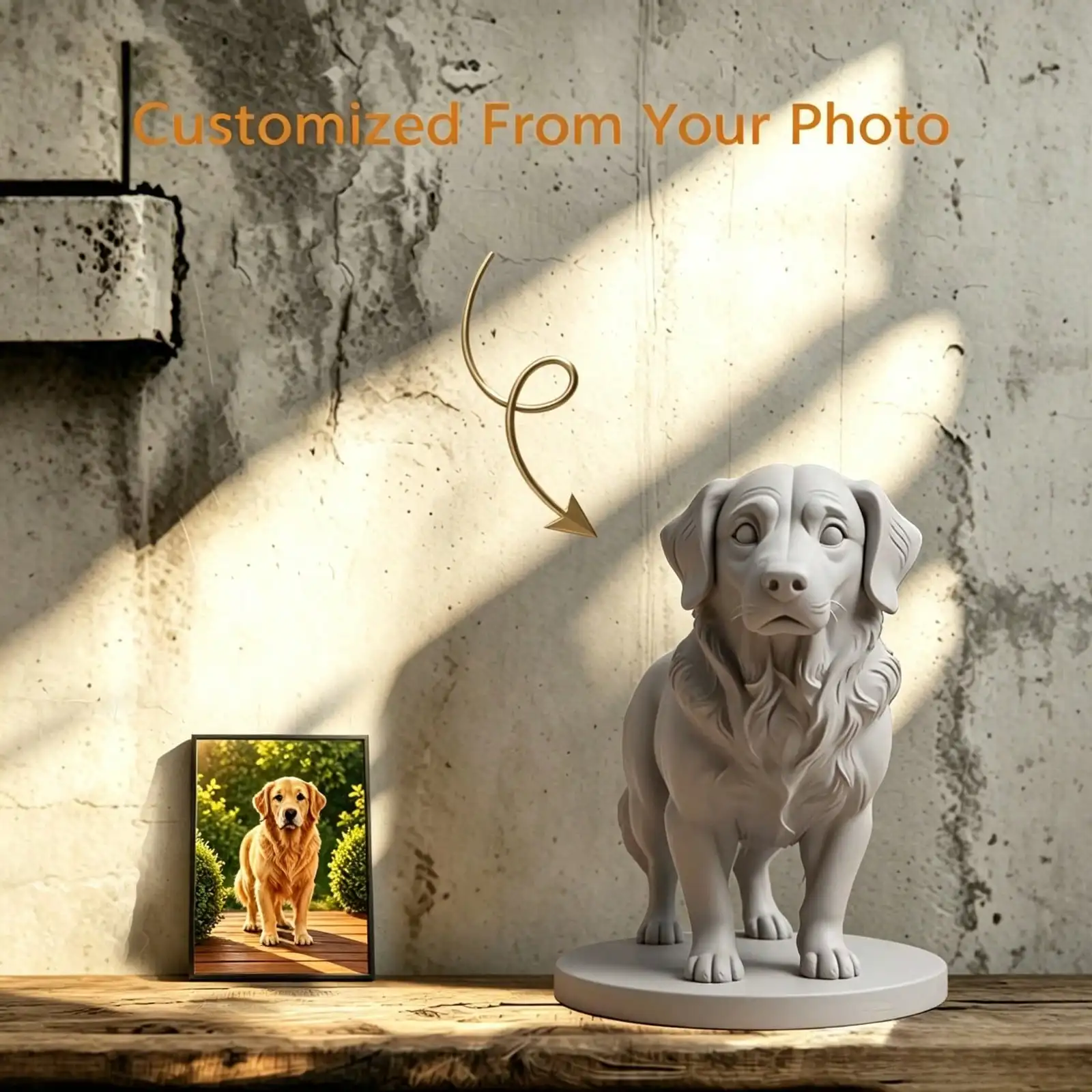 Custom 3D Golden Retriever Figurine Desk Decor, Personalized Dog Portrait Statue, Warm Pet Memorial Birthday Gift