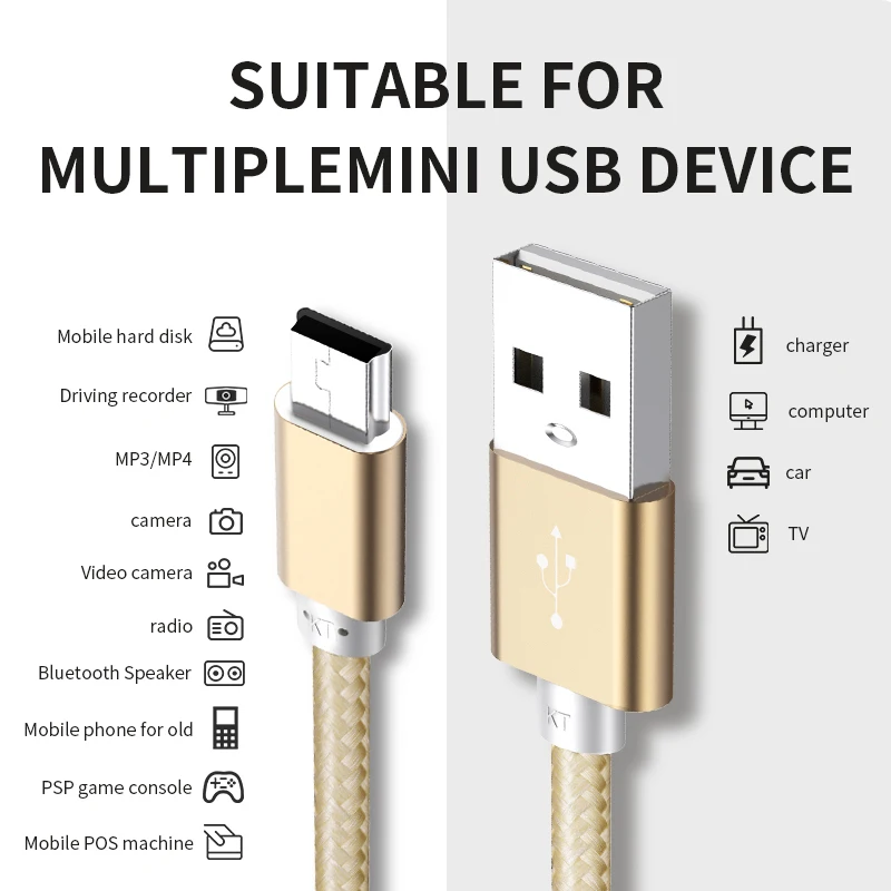 Kabel Xnyocn Mini USB 0,25 m 1 m 2 m Kabel USB do szybkiego ładowania danych do odtwarzacza MP3 MP4 Rejestrator samochodowy GPS Kamera cyfrowa HDD