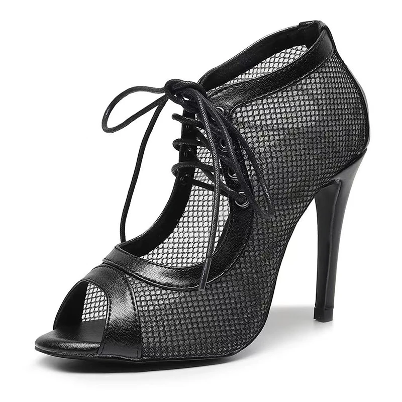 Bottines de brevLatine en Maille pour Femme et Fille, Chausson Stiletto Noir à Lacets, Talons Hauts, 8.5cm, 10cm, 11cm