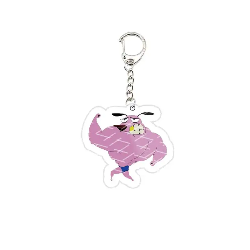 Acrylic Funny Courage Pink Dog Keychain Pendant Keyring Cowardly Puppy Key chain Key Ring for Accessories Bag Fans Gift