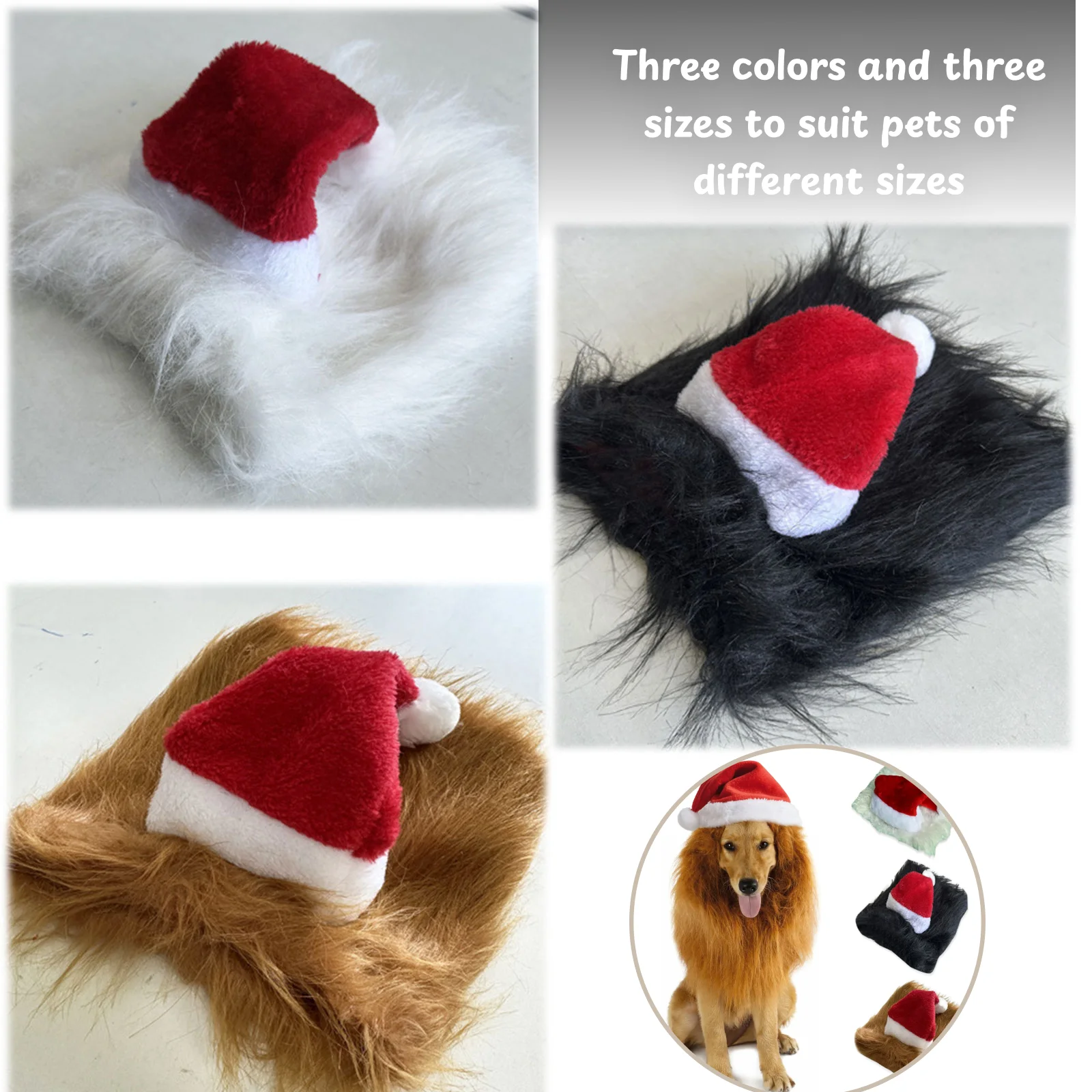1 قطعة شعر مستعار الأسد مع قبعة عيد الميلاد مضحك لطيف أزياء الحيوانات الأليفة تصميم شريط حول ياقة الملابس المرنة لعيد الميلاد الكلاب غطاء الرأس الحيوانات الأليفة #4