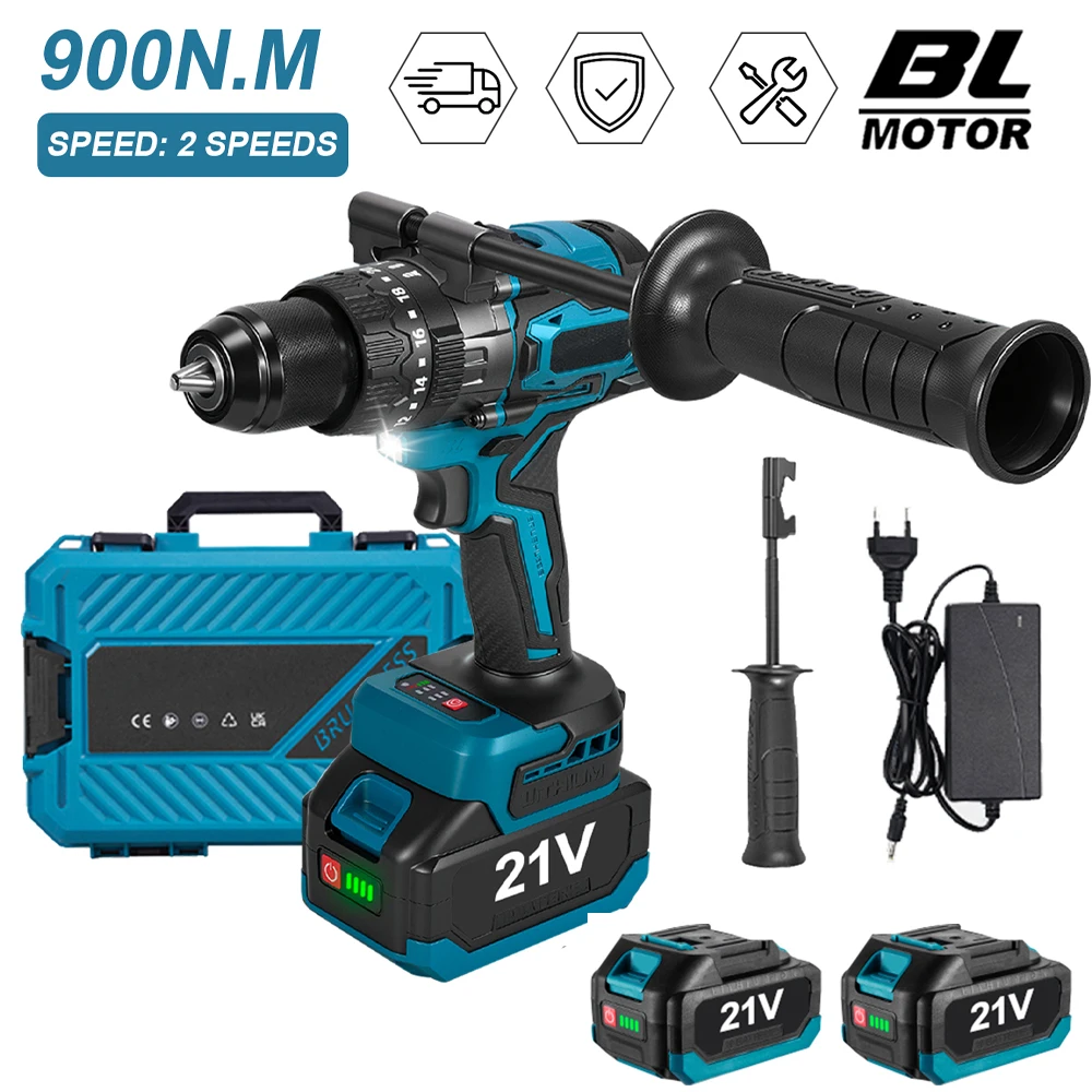 Perceuse à percussion électrique sans fil 13 mm, sans balais, pour bois, métal, béton, compatible avec batterie Makita 18 V