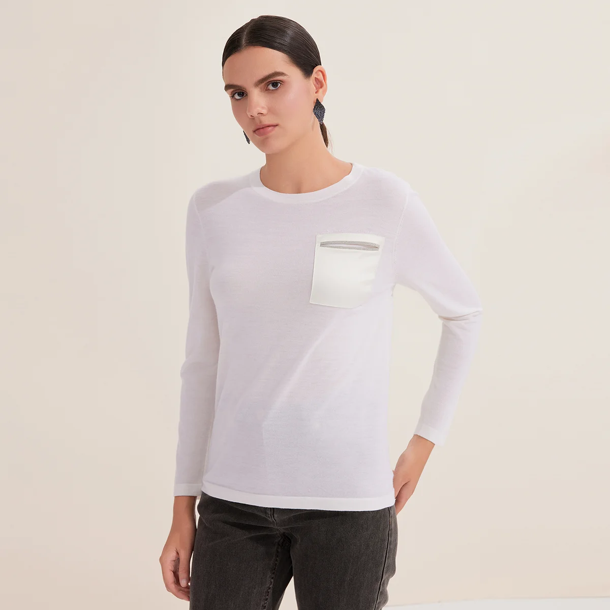 

BD3521248 Luxury Minimalist Women’s 100% Wool Base Layer Pullover Soft Warm Long Sleeve Knitwear