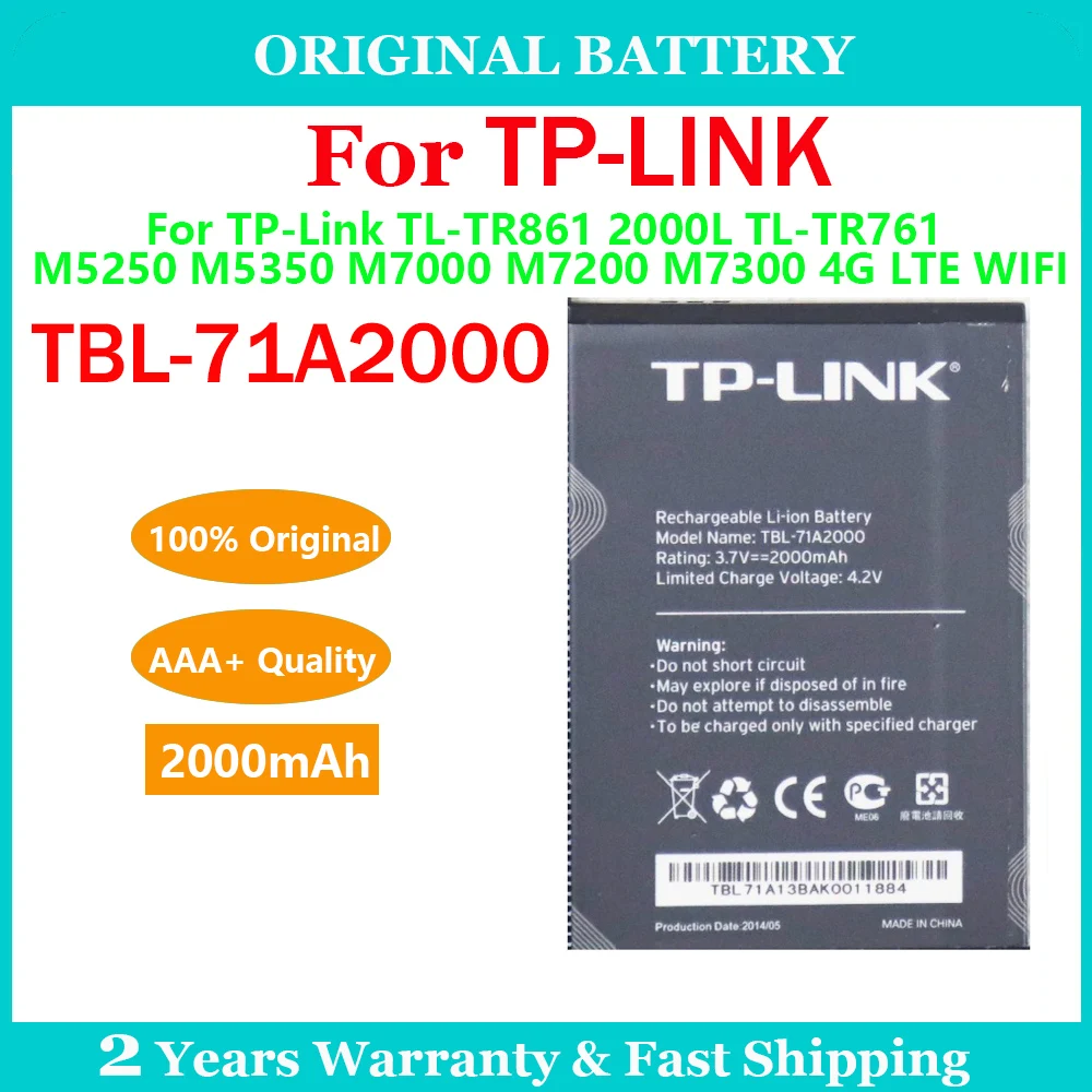 Original 2000mAh TBL-71A2000 Battery For TP-Link TL-TR861 2000L TL-TR761 M5250 M5350 M7000 M7200 M7300 4G LTE WIFI Router Modem