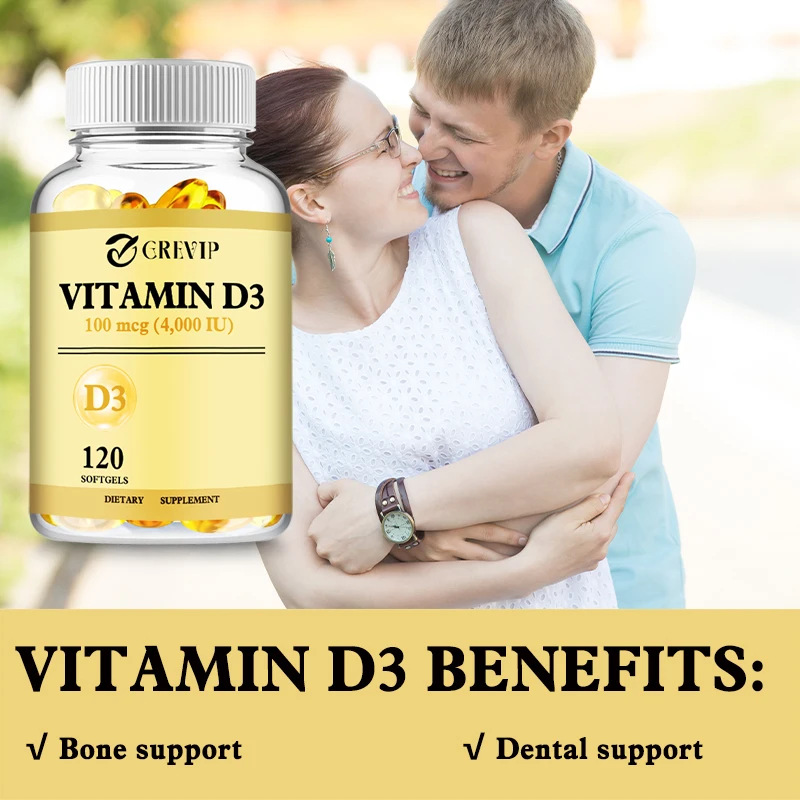 Capsule di vitamina D3-aiuta la salute dei muscoli, dei nervi, supporta la densità ossea, i denti, la pelle e il cuore-120 capsule