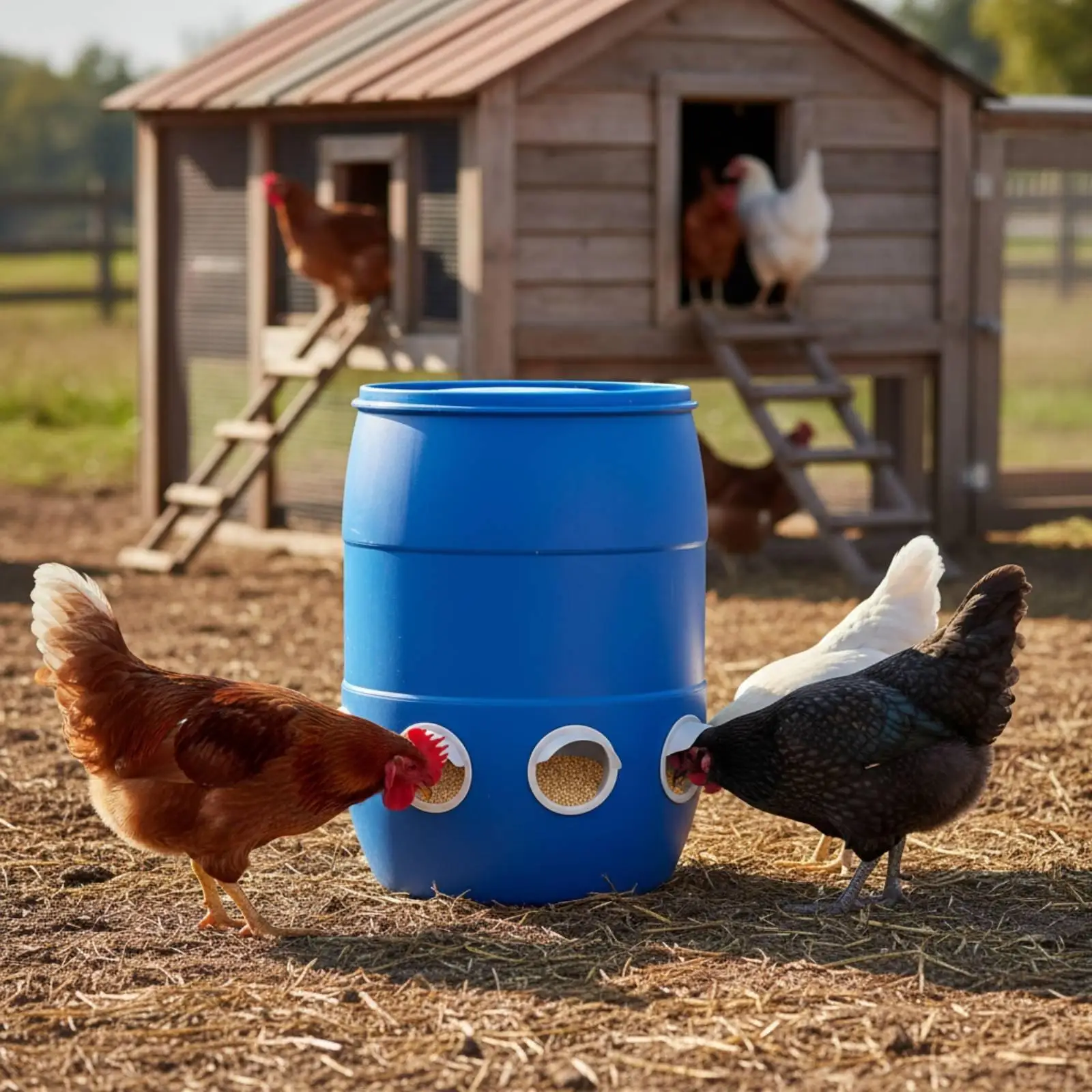 Chicken Feed Dispenser Weather Resistant Automatic Fowl Feeder Ports Weight-Operated Chicken Feeder Kit for Homesteaders Outdoor