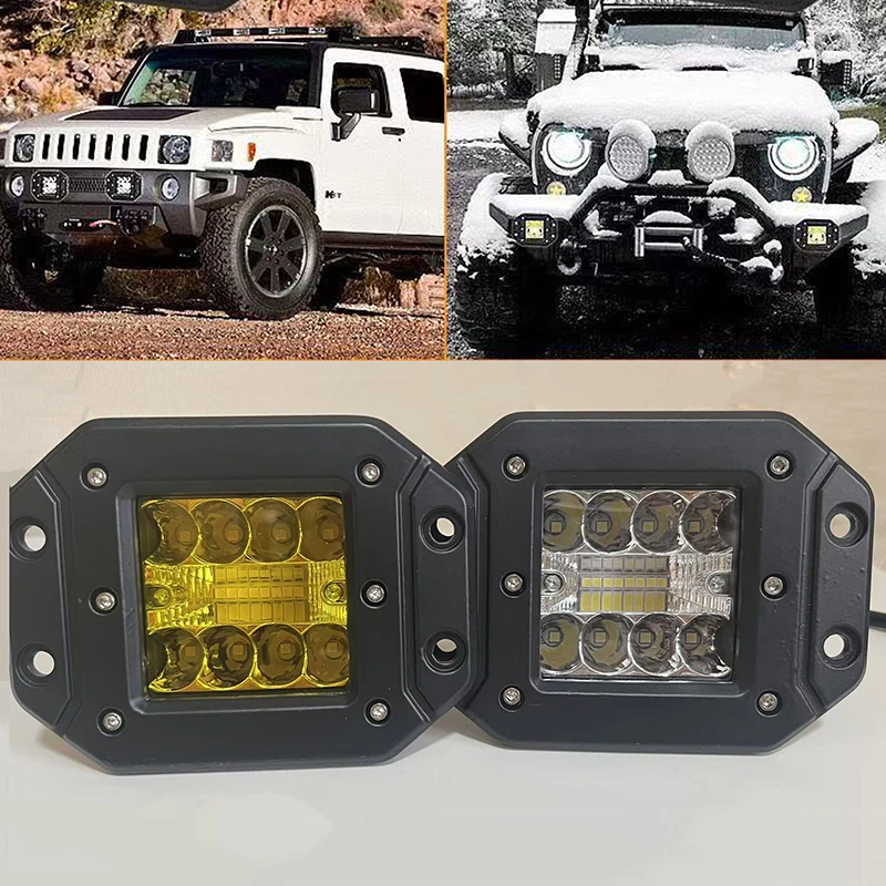 

16LED Flush Mount LED Light Pods Spot Flood Combo Backup Reverse Driving Headlamp Mount on Bumper Grille for Offroad Truck SUV