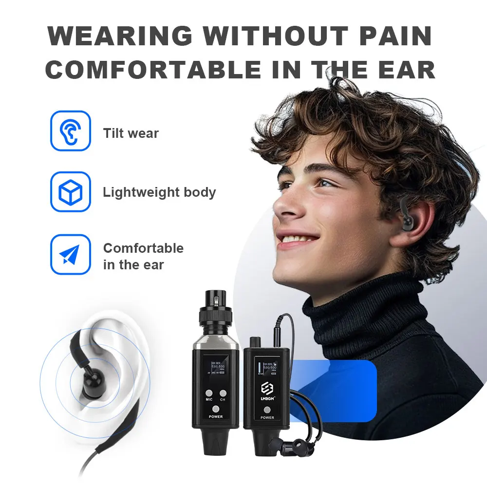 LMBGM A9 Mono Pro Sistema de monitoreo inalámbrico en el oído Mini receptor portátil Alcance UHF164Ft, adecuado para escenario, estudio de grabación