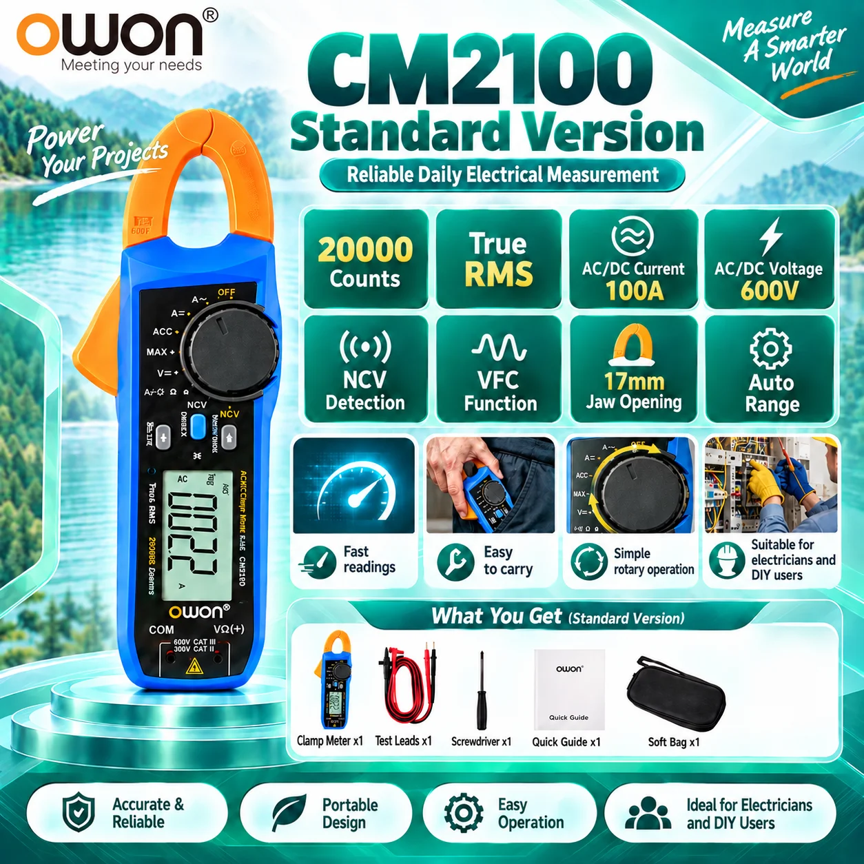 OWON CM2100 CM2100B Digitale multimeter Hoge precisie 20000 Count AC/DC RMS VFC Auto Range Smart Digitale multimeter Testmeter