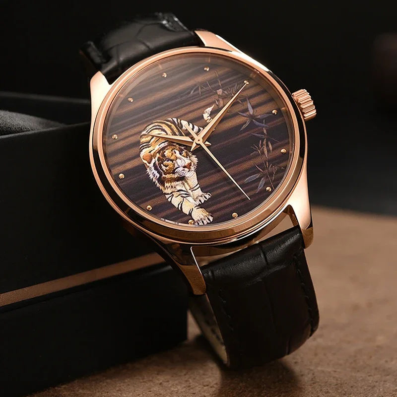 Montre Homme Karneval Marke Luxus Automatische Uhr Mode 3D Tiger Rose Gold Mechanische Armbanduhren für Männer Reloj Hombre