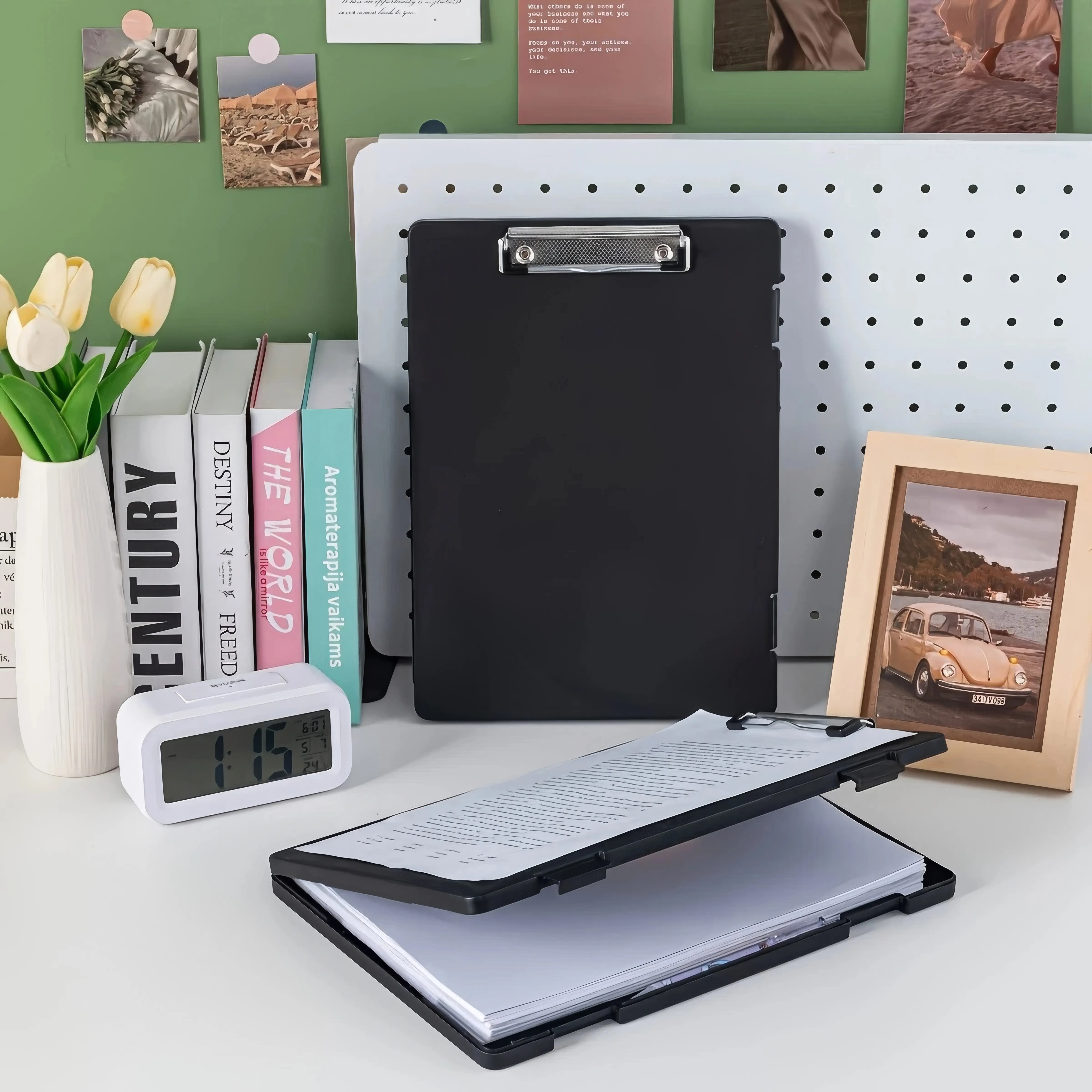 

1PC Black File Organizer Box, Multi-Functional Document Storage, Desk Folder Container, Stationery Organizer