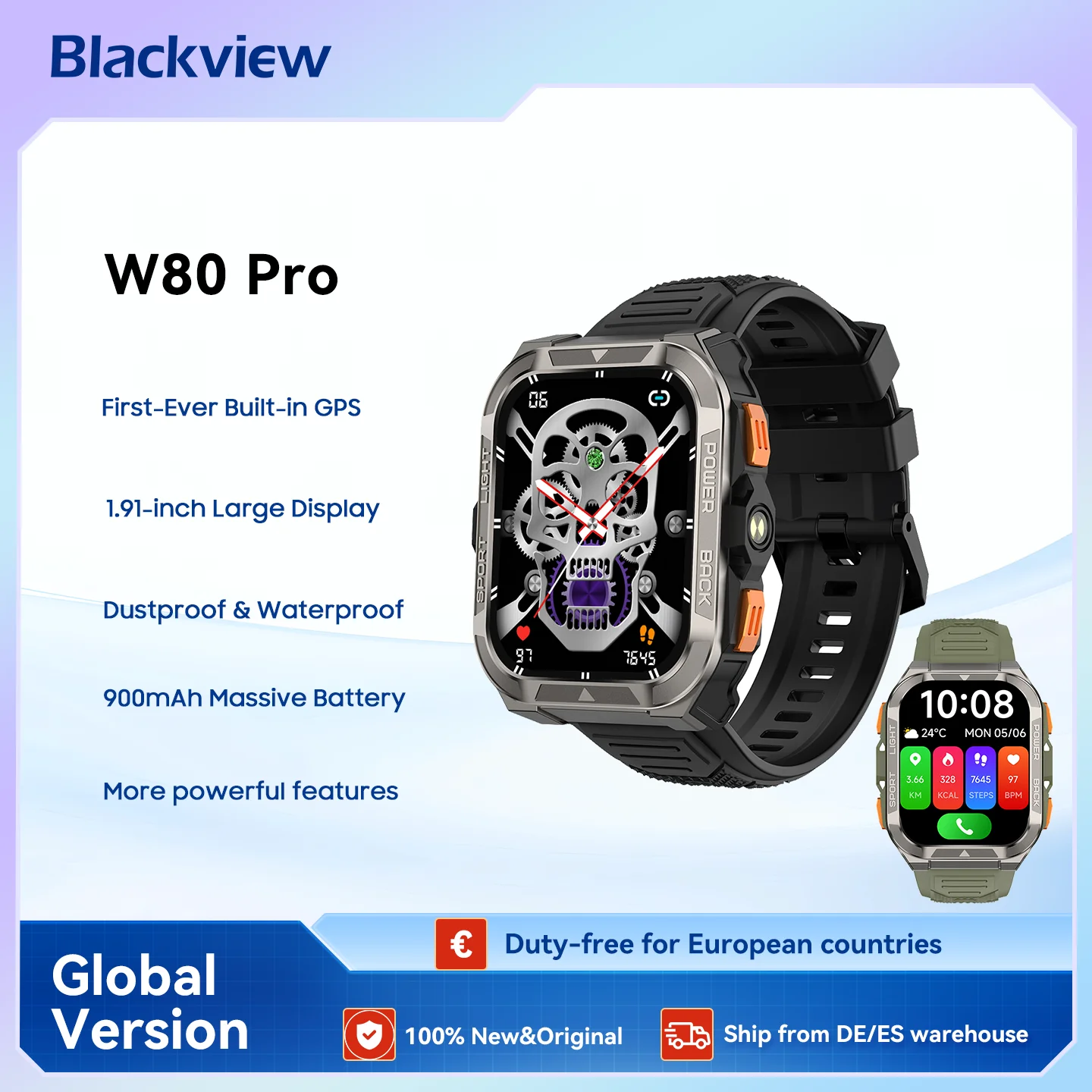Blackview W80 PRO Outdoor Rugged Smart Watch,GPS Position Smartwatch,1.91‘’ Display,900mAh with Flashlight,Heart Rate Monitor