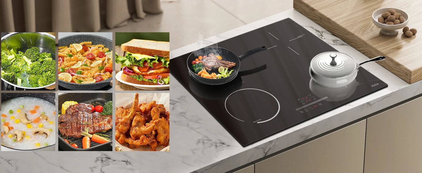 Hobir Induktionskochfeld mit Stecker, Kochfeld 4 Platten, 60 cm Induktionskochfeld, 3500 W, integriertes Kochfeld mit Flexzone, Kindersicherung – Detail 8