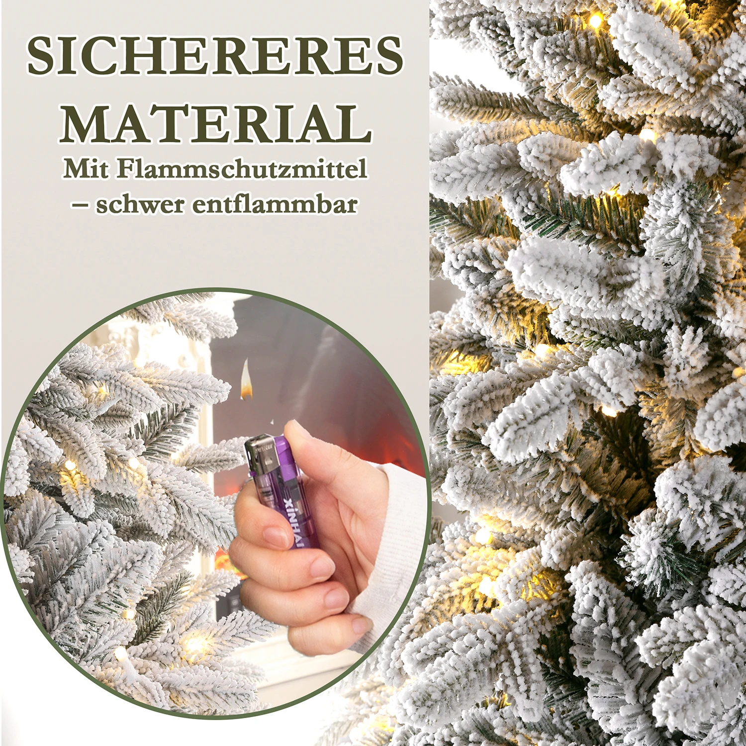 180 künstliche Weihnachtsbäume mit weißem Schnee und 935 Spitzen, 264 LED-Leuchten, PVC + PE-Material, Metallständerbaum, Party-Dekoration für den Innenbereich – Detail 5