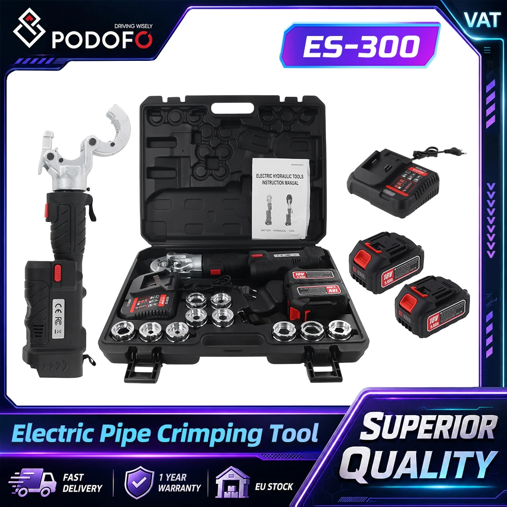 Podofo ES-300 Elektryczna hydrauliczna zaciskarka z prostą rączką do końcówek miedzianych i aluminiowych o przekroju 16-300mm², wytrzymała aluminiowa zaciskarka hydrauliczna do cięcia kabli z szybkim