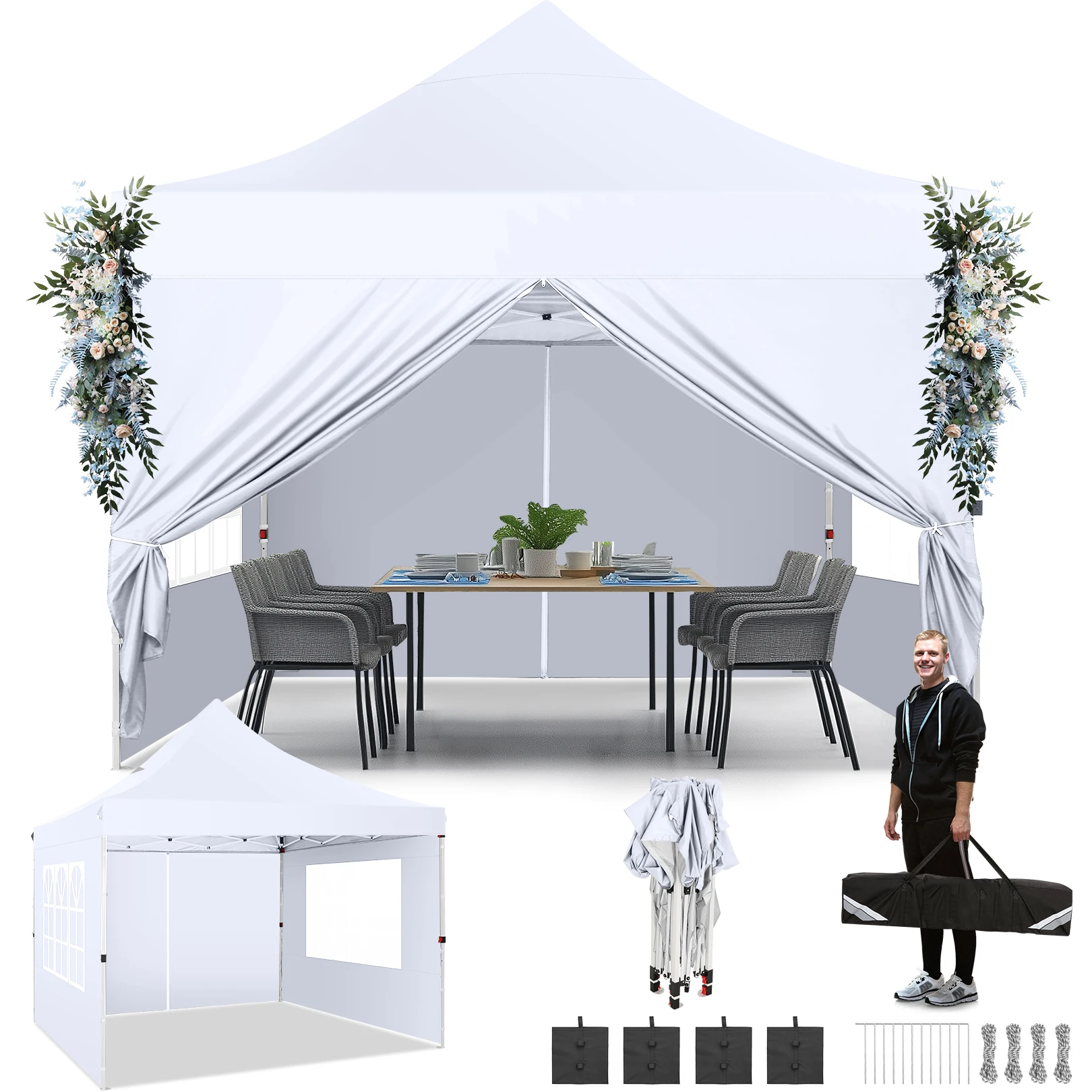 10x10FT Pop Up Canopy with 4 Removable Sidewalls, Easy Set Up Canopy Tent, Waterproof Instant Party Tents for Weddings & Parties, UPF 50+ UV Protection, 3-Height Adjustable Frame